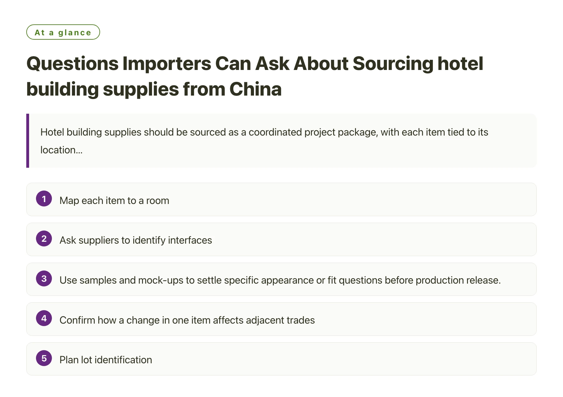 Questions Importers Can Ask About Sourcing hotel building supplies from China——全文要点速览